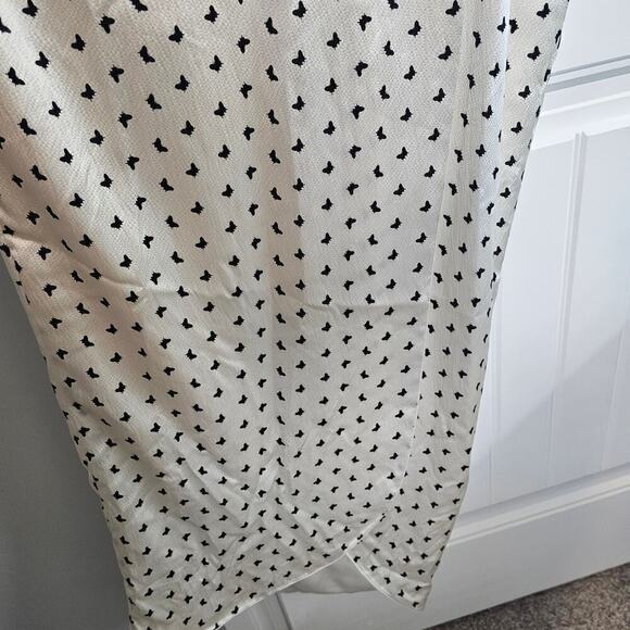 Monique Lhuillier Silk Dress Womens Sz 6 White Butterfly Midi Faux Wrap No Belt - Picture 4 of 16